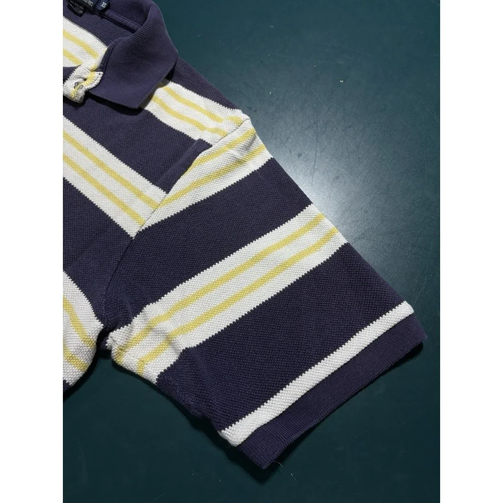 Vintage Polo Ralph Lauren Polo Shirt Men Large Blue Yellow Striped Cotton Pique